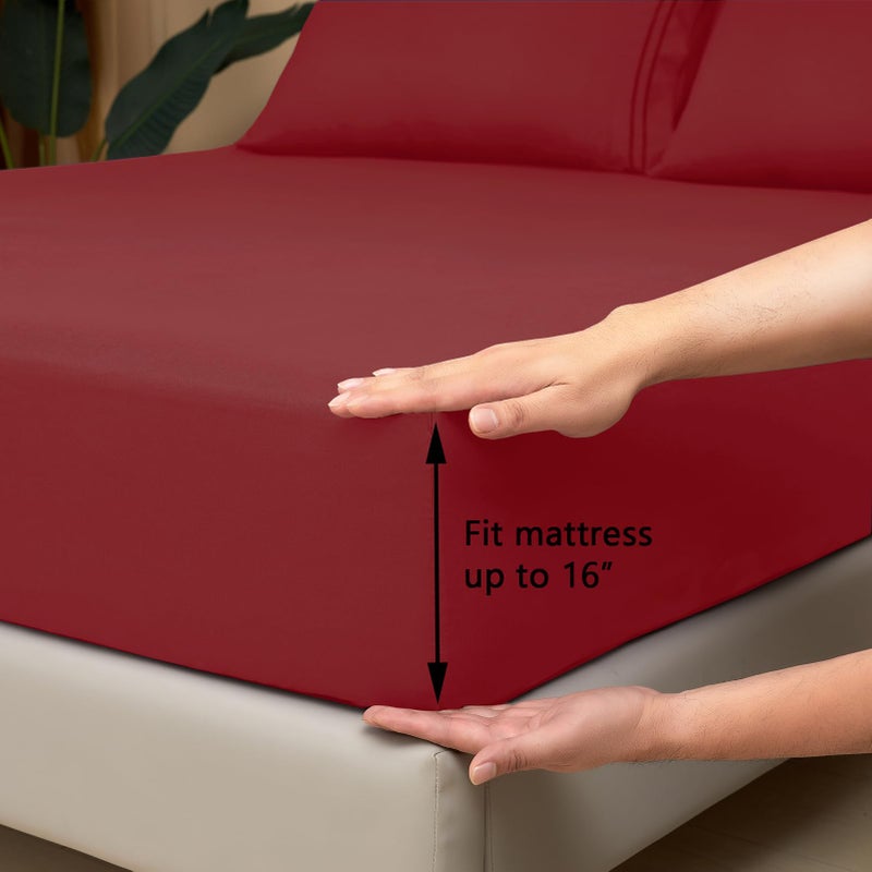 Mejoroom King Size Bed Sheet Set - Hotel Luxury 1800 Bedding Sheets & Pillowcases - 16" Deep Pocket Fitted Sheet, Soft, Breathable, Wrinkle & Fade Resistant - 4 Piece(King, Burgundy) - Image 3